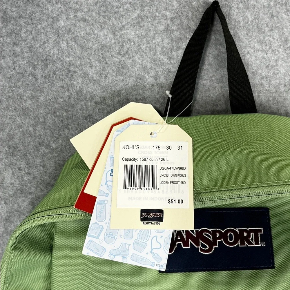 JanSport Cross Town Backpack Green NEW Loden Frost
